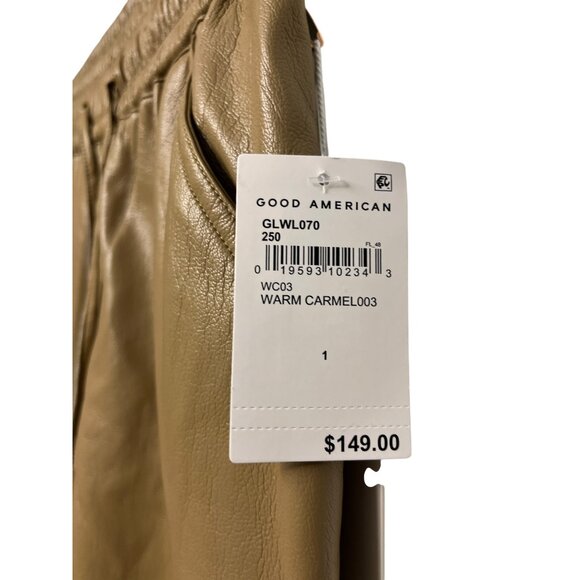 NWT Good American Faux Leather Wide Leg Trousers Warm Carmel Small (GA size 1) - Picture 5 of 11